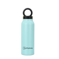 TechHydrate® water bottle with built-in phone holder, ideal for adventurers and athletes, shown in sleek blue design.